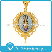 Collar con colgante católico de Nuestra Señora de Guadalupe de Acero Inoxidable 316 de Oro 18K para Mujeres